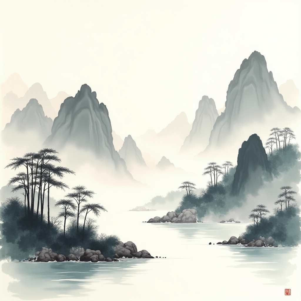 Traditional Ink Wash Landscape